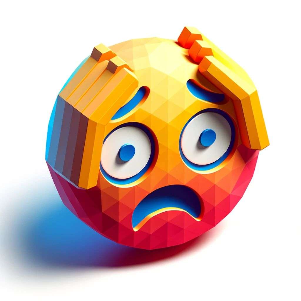 a brightly coloured, detailed icon of a representation of anxiety emoji, 3D low poly render, isometric perspective on white background